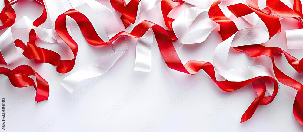 Poster colorful red and white ribbons separated against a white background. copy space image. place for add