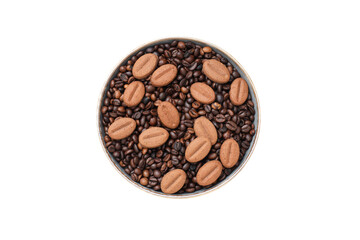 PNG,Cookies in a bowl with coffee beans, isolated on white background