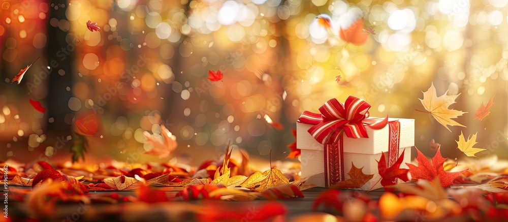 Poster autumn gift box. copy space image. place for adding text and design