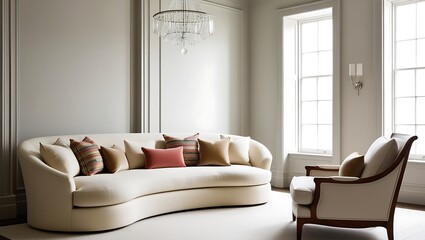 Beautiful dog lying on the couch. Home decor. interior design of modern living room.