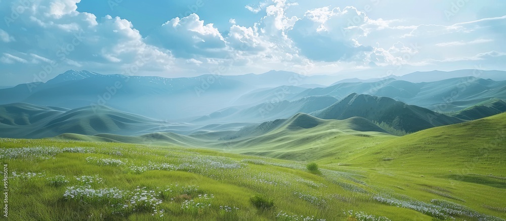 Aufkleber high altitude grassland mountain scenery. copy space image. place for adding text and design