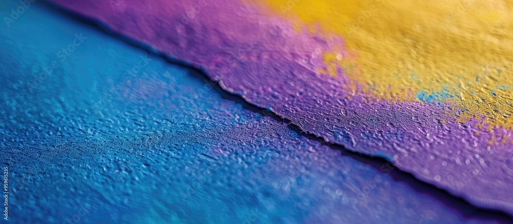 Poster texture of aged craft paper in blue yellow and purple macro view structure of a vintage abstract car