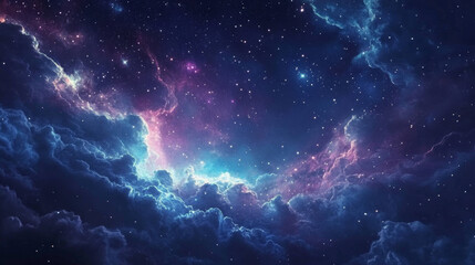 Obraz premium A beautiful night sky filled with twinkling stars and swirling clouds. The vast universe is filled with distant galaxies and glowing nebulae.