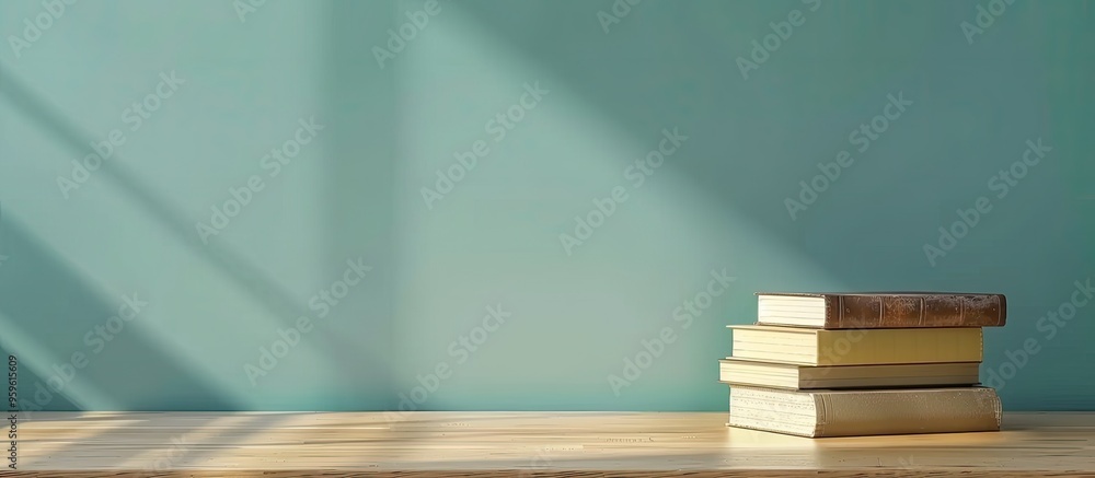 Poster books placed on the school desk. copy space image. place for adding text and design