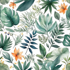 Fototapeta premium seamless Watercolor Pattern using botanical elements.