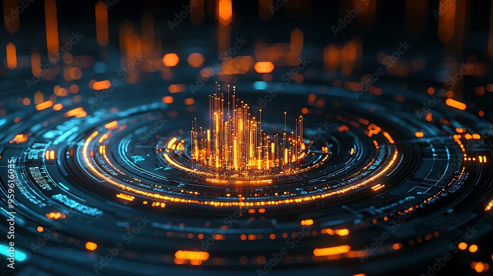 Poster an abstract technology background featuring glowing lines and circles, symbolizing digital connectio