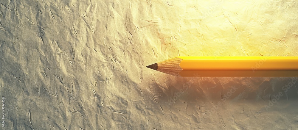 Poster vertical template with copy space featuring a top view close up macro photo of a yellow pencil set a