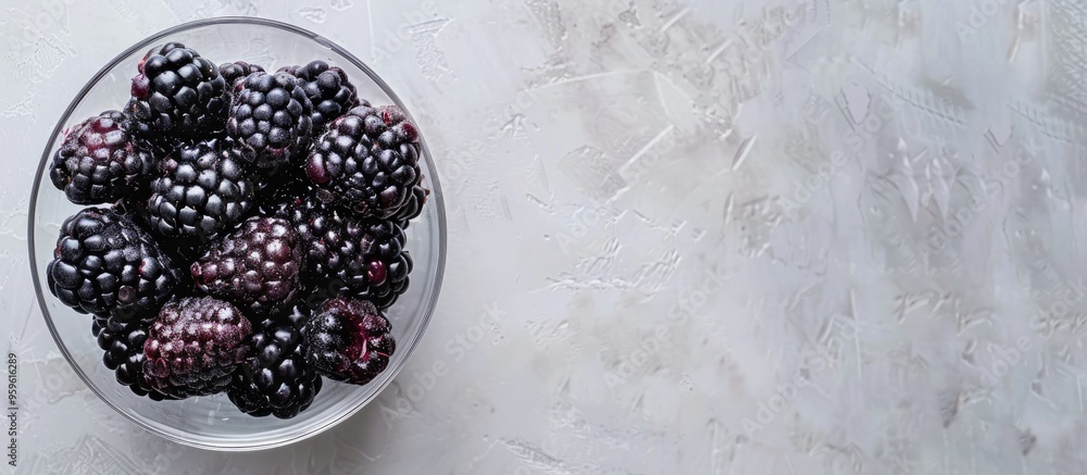 Aufkleber blackberries in a glass on a white table with copy space top view horizontal orientation background 