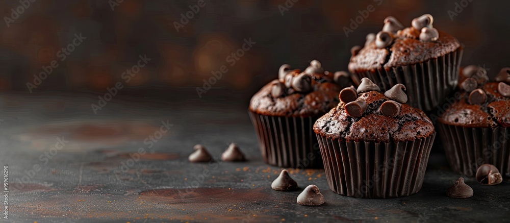 Poster chocolate muffins as a dessert option. copy space image. place for adding text and design