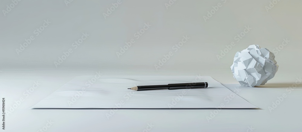 Aufkleber pen on notepaper business idea. copy space image. place for adding text and design