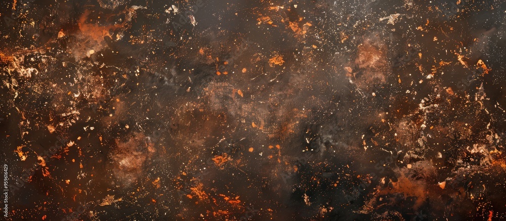 Poster grunge dark brown textured abstract background with paint spots smears and brush strokes. copy space