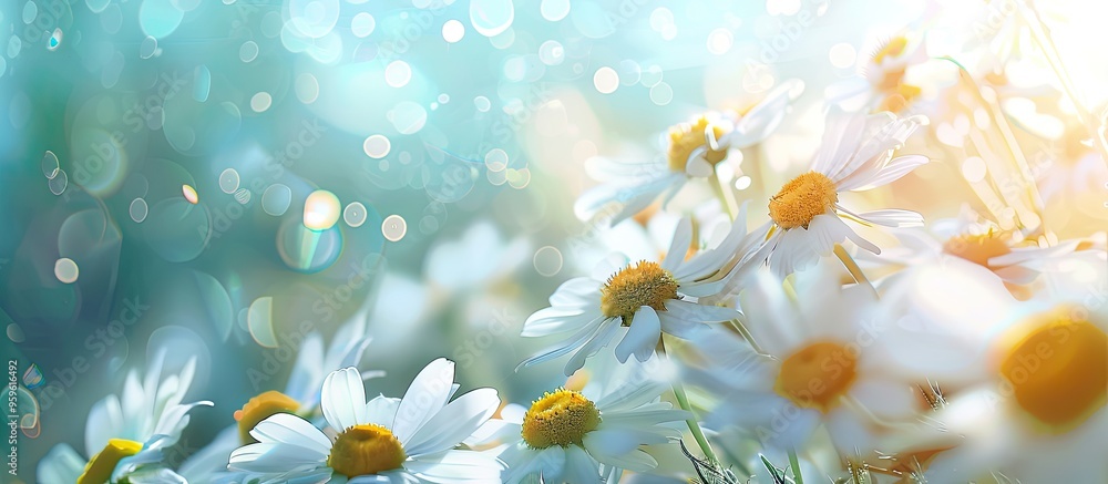 Aufkleber close up of lovely chamomile flowers. copy space image. place for adding text and design