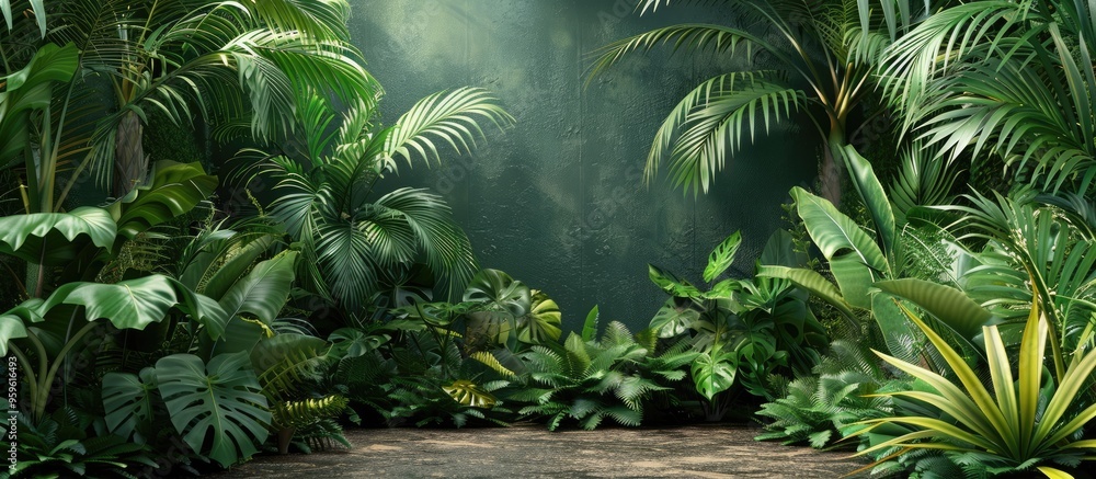 Poster summer tropical backdrop stunning plants in the jungle and garden. copy space image. place for addin