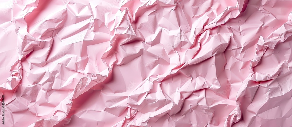 Poster crumpled textured paper with a pink background. copy space image. place for adding text and design
