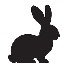 Silhouette rabbit or bunny animal black color, Rabbit sitting on the ground silhouette black color vector art illustration