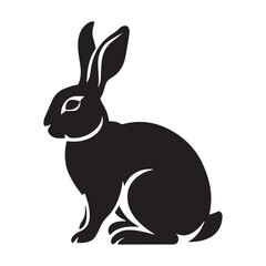Silhouette rabbit or bunny animal black color, Rabbit sitting on the ground silhouette black color vector art illustration