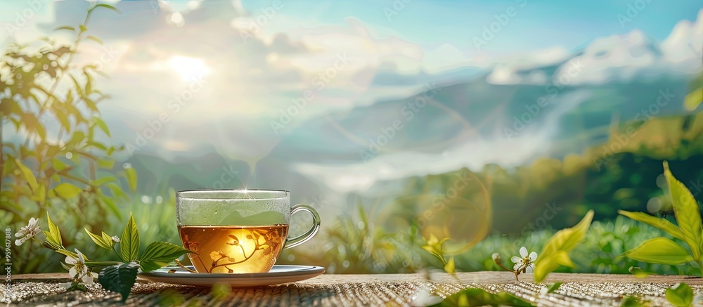 Aufkleber tea against a natural backdrop. copy space image. place for adding text and design