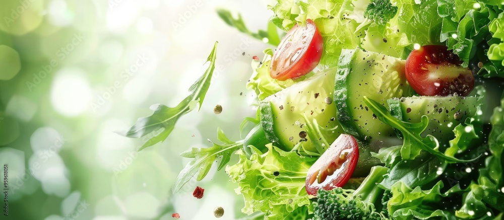 Poster food theme fresh garden salad accompaniments. copy space image. place for adding text and design