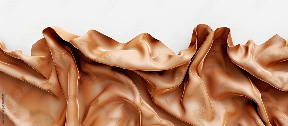 Poster texture of natural brown folded leather set against a white background. copy space image. place for 