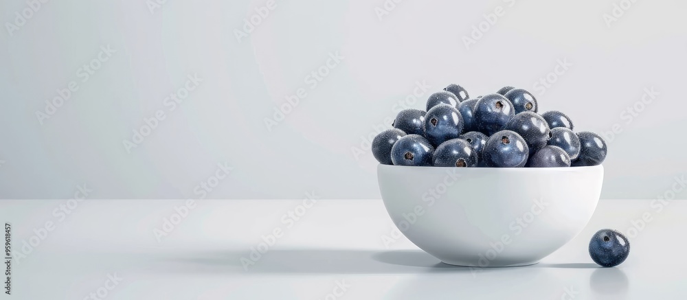 Aufkleber delicious fresh bilberries in a bowl on a white table close up room for text. copy space image. plac