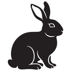 Silhouette rabbit or bunny animal black color, Rabbit sitting on the ground silhouette black color vector art illustration