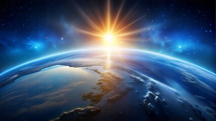 blue sunrise view of earth from space.