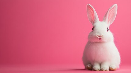 Obraz premium A White Bunny Posing on a Pink Background