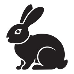 Silhouette rabbit or bunny animal black color, Rabbit sitting on the ground silhouette black color vector art illustration