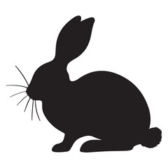Silhouette rabbit or bunny animal black color, Rabbit sitting on the ground silhouette black color vector art illustration