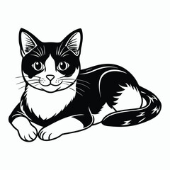 vector 2d cute cat lying down and looking at the camera