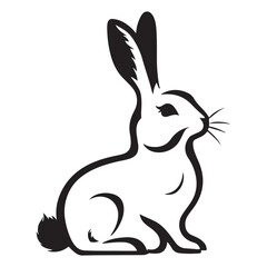 Silhouette rabbit or bunny animal black color, Rabbit sitting on the ground silhouette black color vector art illustration