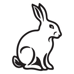 Silhouette rabbit or bunny animal black color, Rabbit sitting on the ground silhouette black color vector art illustration