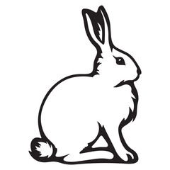 Silhouette rabbit or bunny animal black color, Rabbit sitting on the ground silhouette black color vector art illustration