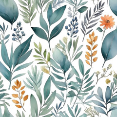 Fototapeta premium seamless Watercolor Pattern using botanical elements.