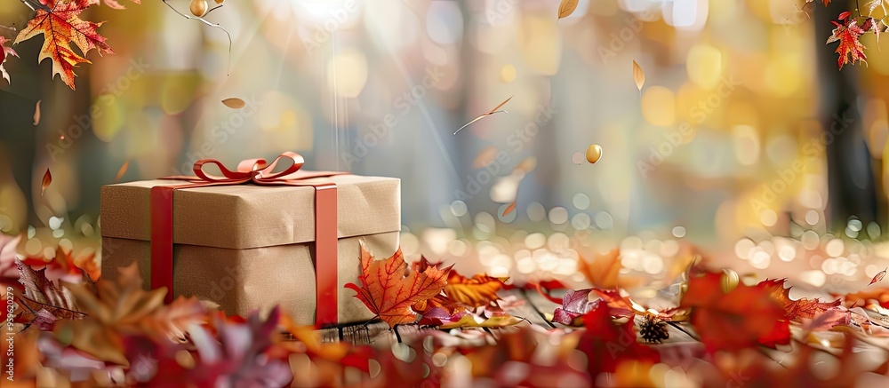 Poster autumn gift box. copy space image. place for adding text and design