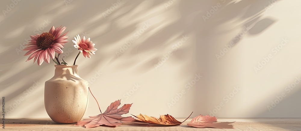 Poster lit candles and green branches on a grey table with room for text. copy space image. place for addin