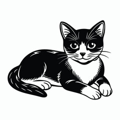 vector 2d cute cat lying down and looking at the camera