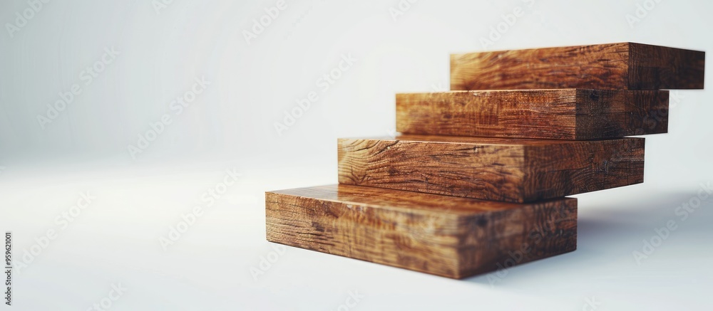 Aufkleber wood block stacking as a step staircase represents a business concept for achieving growth and succe