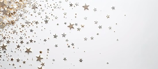 Festive backdrop Glimmering stars on a white background Christmas Wedding Birthday International Women s Day Mother s Day Valentine s Day Flat lay top view copyspace