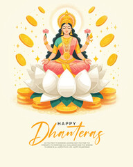 Happy Dhanteras with devi lakshmi social media post banner template

