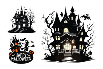 Creative Big set  of silhouettes of Halloween elements on a white background. Vector illustration. 