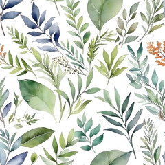 seamless Watercolor Pattern using botanical elements.