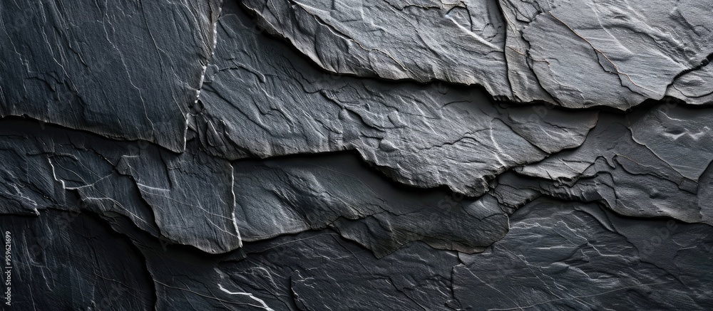 Poster Dark black natural slate board texture suitable for a background. Copy space image. Place for adding text and design