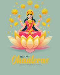 Happy Dhanteras with devi lakshmi social media post banner template

