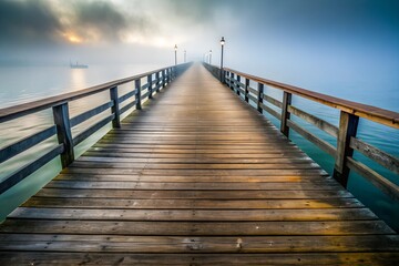 Obraz premium Foggy Pier with Creaking Wooden Planks