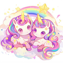 Obraz premium Two rainbow unicorn cartoons