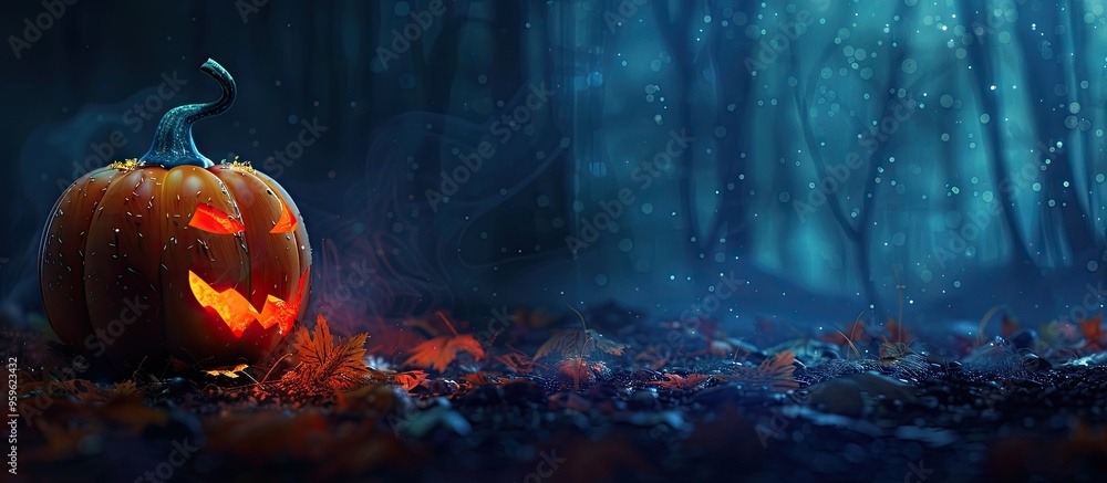 Poster halloween pumpkin at night. copy space image. place for adding text and design