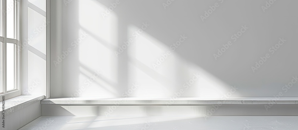 Poster front view of a window sill on a plain white background. copy space image. place for adding text and