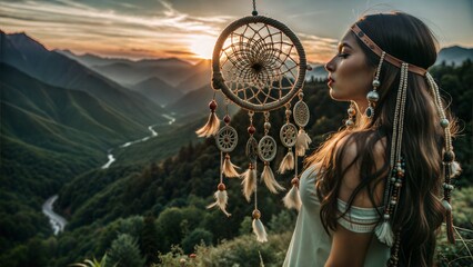 dreamcatcher sunset girl the mountains