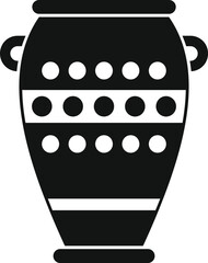 Black clay pottery vase with round ornament icon in simple style isolated on white background